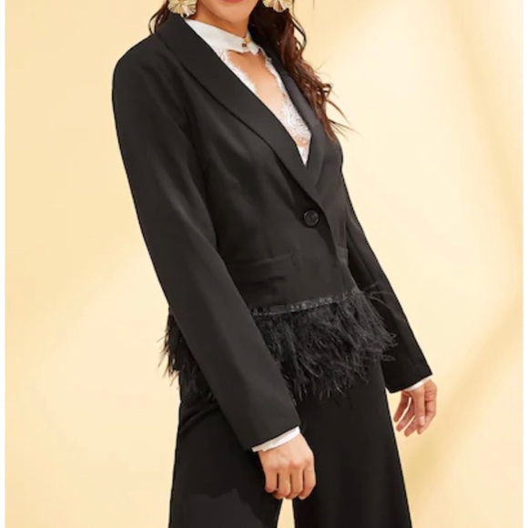 Faux Feather Trim Blazer - Picture 2 of 4